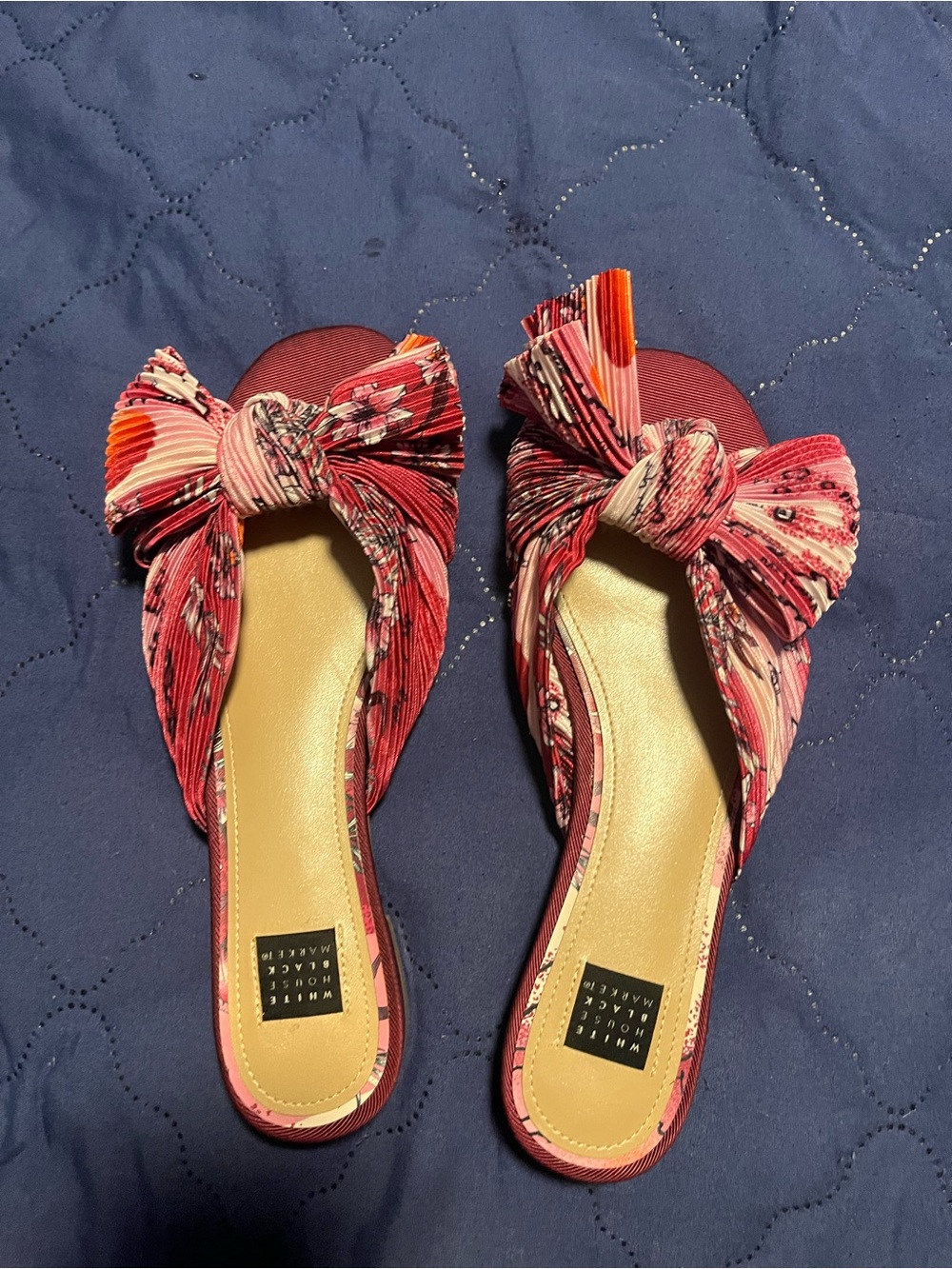 White House Black Market Pink Knot Bow Slide Sandals Size 8